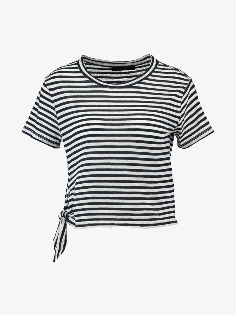All Saints Striped Short-Sleeve Tie-Hem Top - Black & White